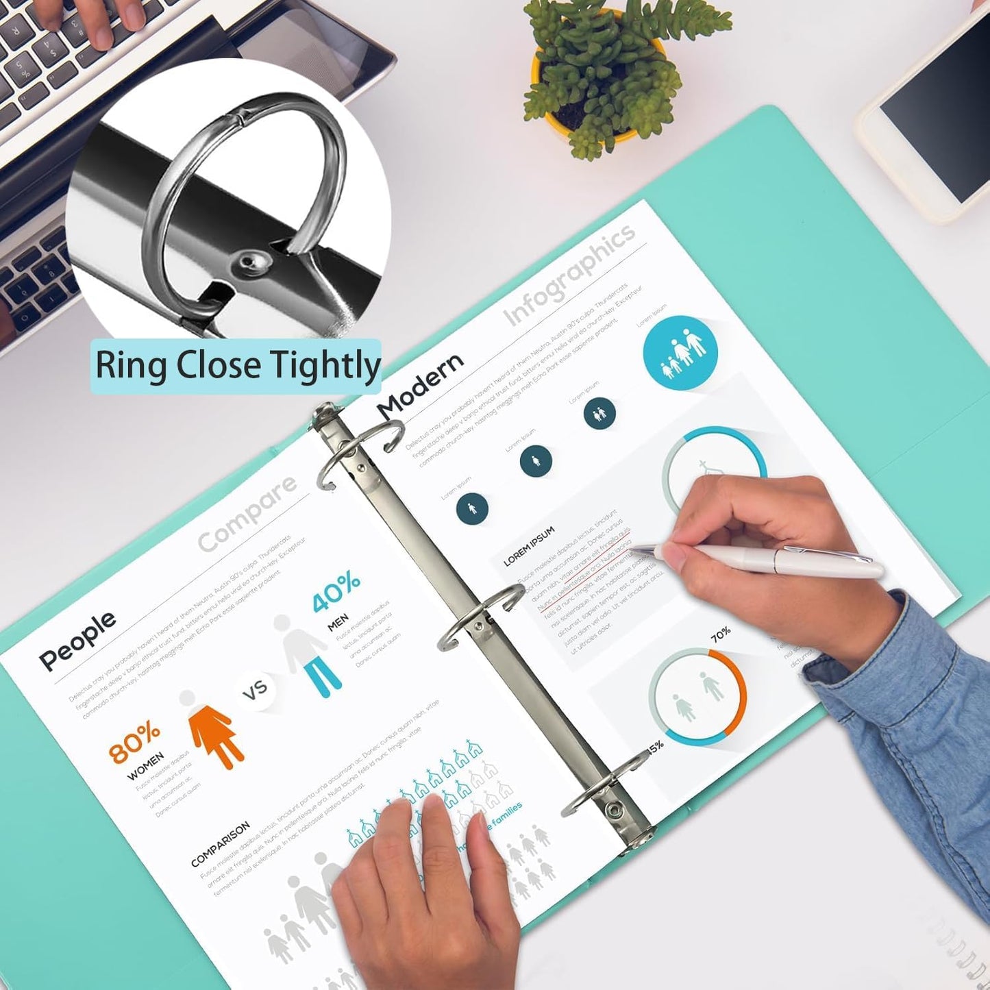 4 Pack 1.5 Inch 3 Ring Binder with Pockets - Extra Durable Round Ring Binders for 8.5" x 11" Paper, PVC-Free， School & Office Supplies, Assorted Colors