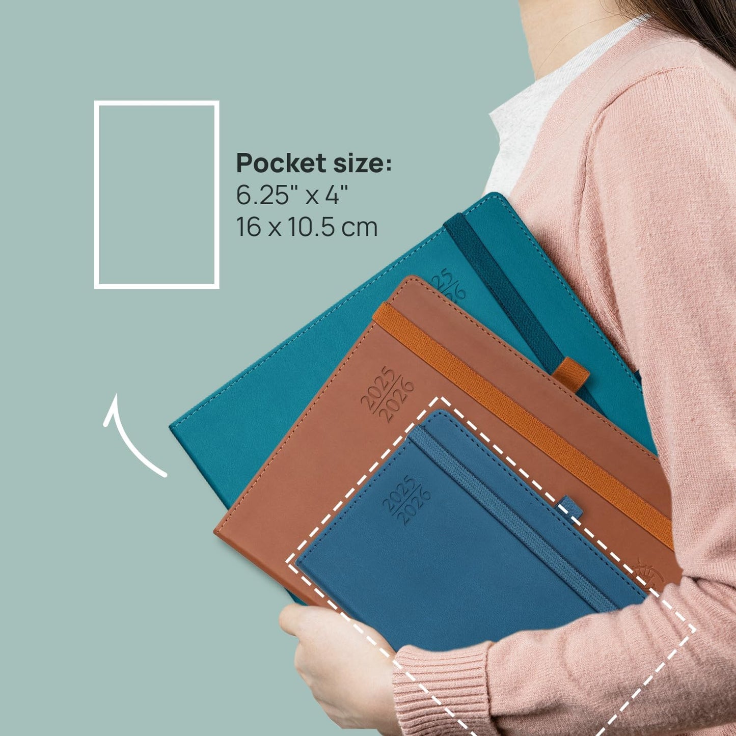 POPRUN Pocket Planner 2025-2026 (Purse Size 4'' x 6.25'') Academic Small Calendar (July 2025 - June 2026) with Hourly Time Slots, 100GSM Thick Papers, Leather Soft Cover - Burgundy Red