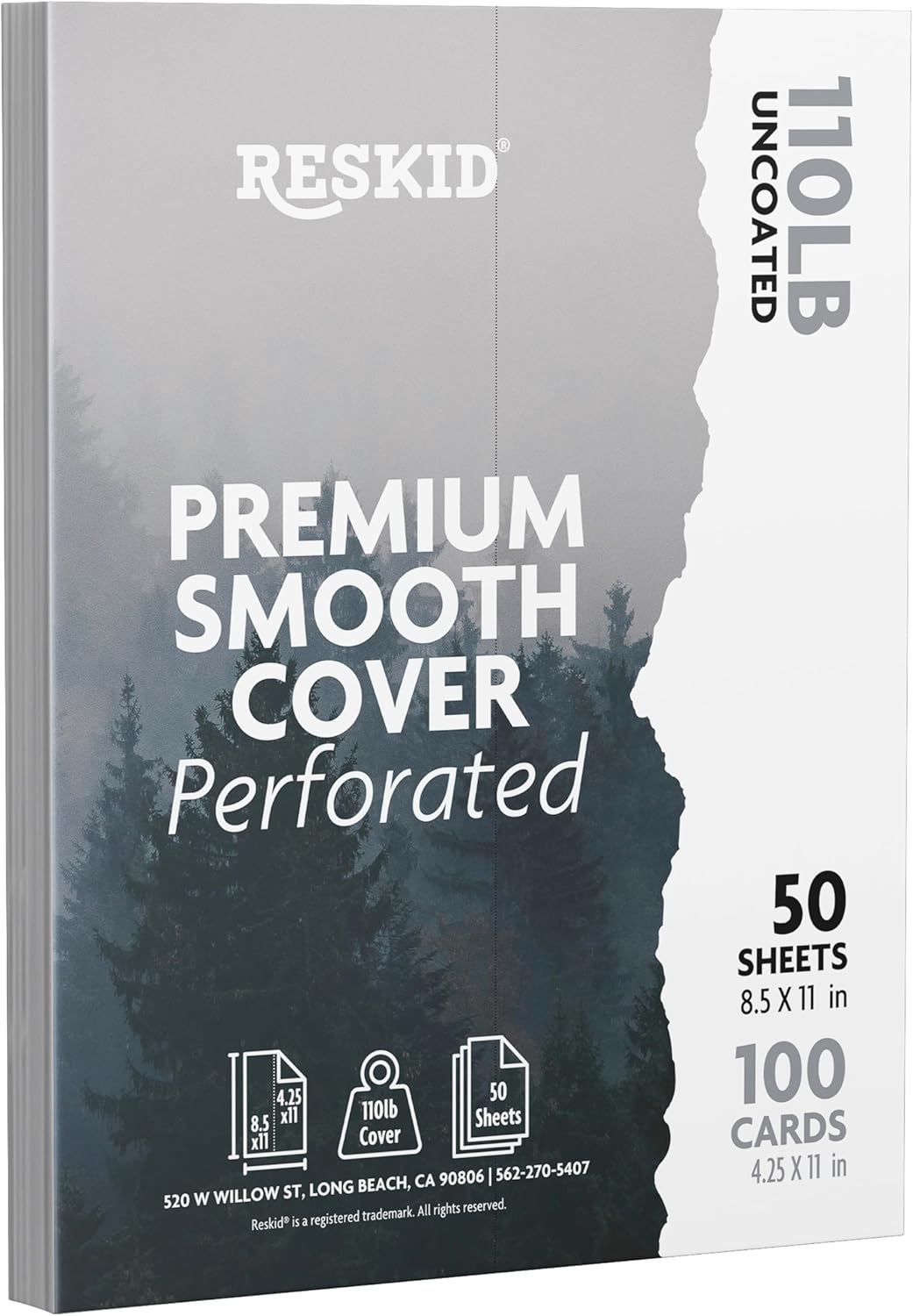 50-Sheet Pack Of 110LB White Cardstock Thick Perforated Paper, 8.5x11 With 2 Per Page - 4.25x11 - Blank Heavy Weight Cover Card Stock - 50 Sheets With 100 Cards (2up - 4.25x11)