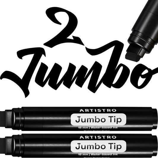 ARTISTRO 2 Black Acrylic Paint Markers - 15mm Jumbo-Tip Paint Pens - Perfect for Crafting, Art Projects, & More