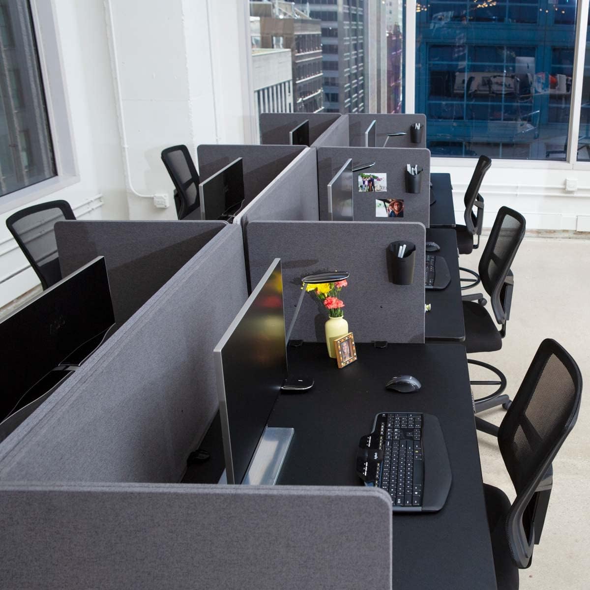 Stand Up Desk Store ReFocus Clamp-on Acoustic Desk Divider Privacy Panel That Reduces Noise and Visual Distractions (Cool Gray, 59" x 23.6", 23.6" x 23.6", & 23.6" x 23.6")