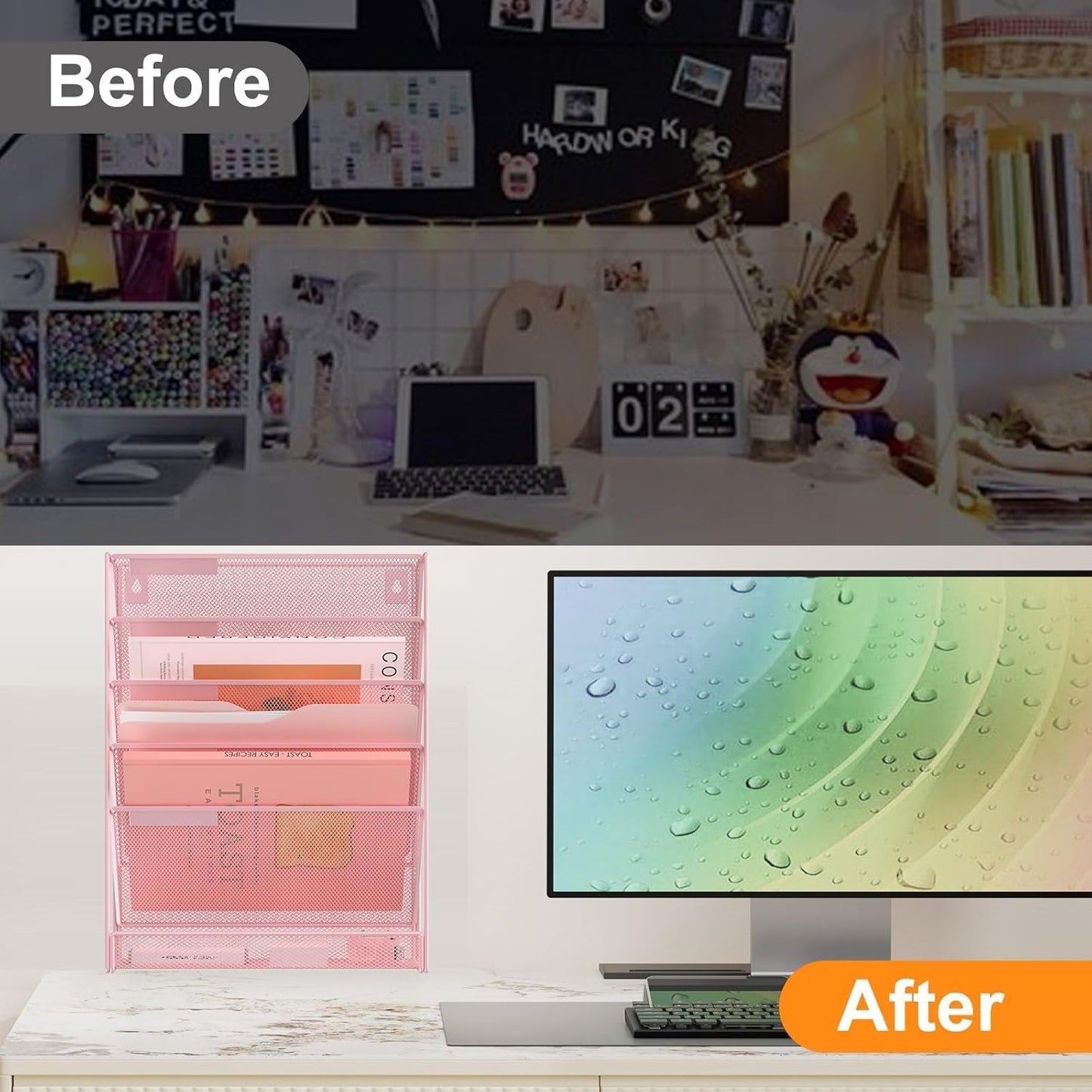 Kuntine.B Wall File Organizer Office Hanging Magazine Holder Wall File Organizer for Office Home (Pink, 6 Tier)