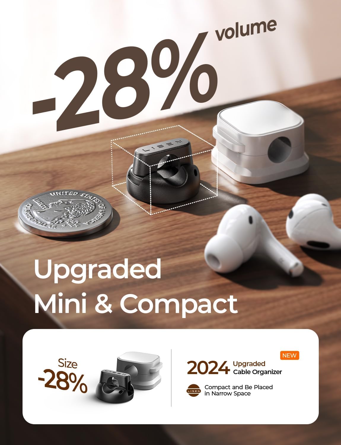 8-Pack Magnetic Cable Clips [1S Snap-On] Cord Holder, LISEN Office Desk Organizers and Accessories with 4 Extra Strong Adhesive Pads, Wire Organizer for Nightstand, Home, Wall, Car, Desktop