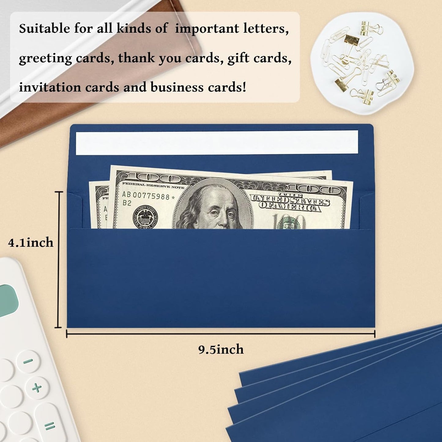 50 Pack #10 Business Envelopes, Navy Blue Standard Envelopes Self Seal, Letter Size Mailing Envelopes for Checks Letters Invoices Statements Birthday Graduation Wedding,4 1/8 x 9 1/2 Inch