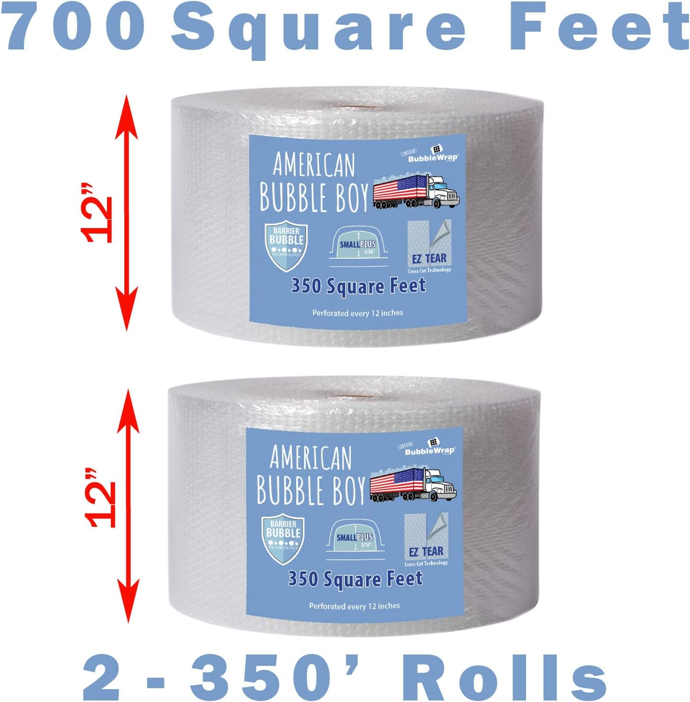 American Bubble Boy Small Plus Bubble, 700 Square feet, 12" Wide, Perforated Every 12", Original Grade