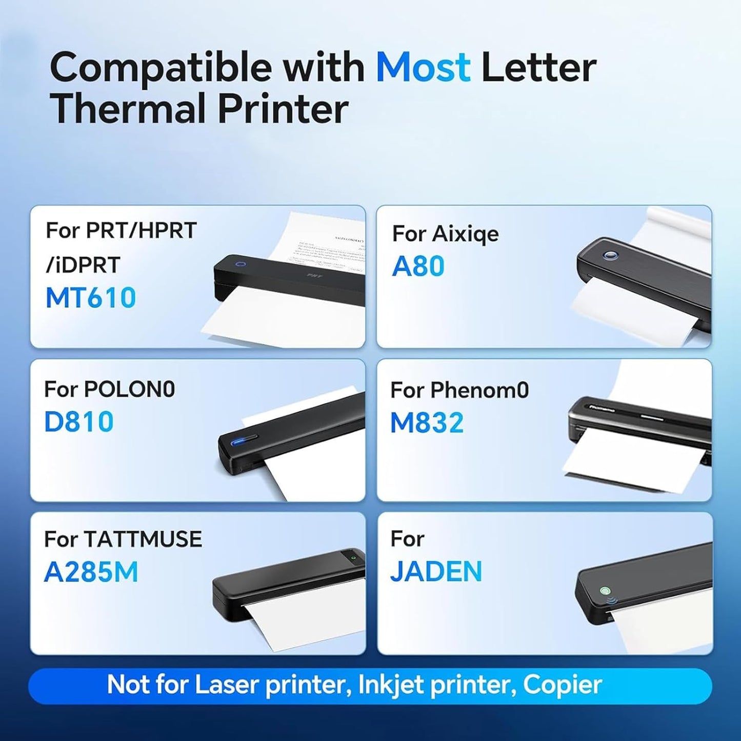 Thermal Paper 8.5 x 11 Inch (100 Sheets) - Letter Size Thermal Printer Paper, Compatible with iDPRT, HPRT, PRT, MT610, M08F, D810, M832, M834, A285M & Most Portable Printers