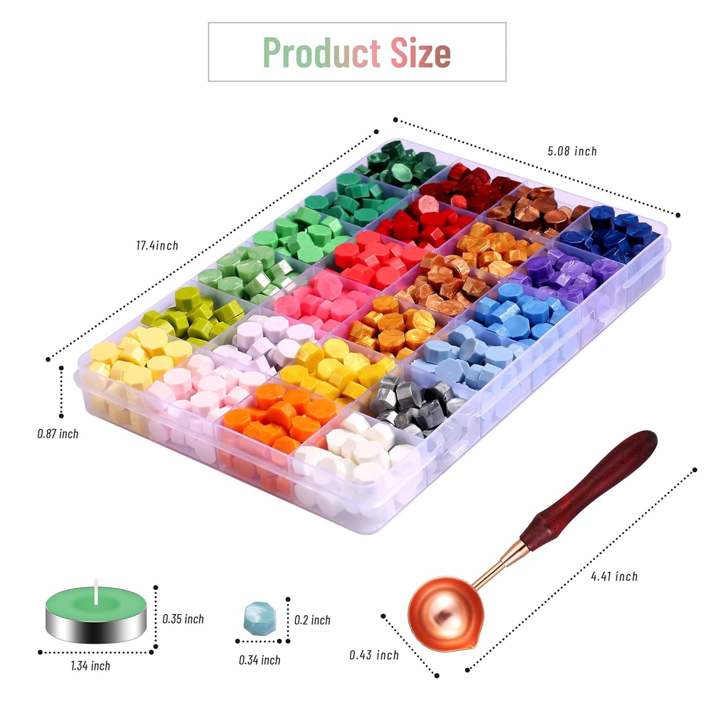 Comealltime 630Pcs 24 Colors Sealing Wax Beads, Colorful Seasons Theme Wax Seal Kit with 1Pcs Melting Spoon, 10Pcs Tea Light Candles and Gift Box(Colorful Season)
