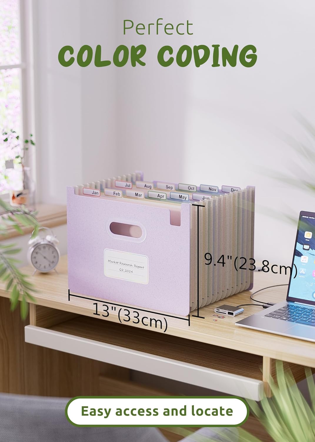 Accordion File Organizer, 12 Pockets Wheat Straw Expanding File Folders, Upright&Open Top, Monthly Bill Receipt Organizer, 100% BPA Free,Return to Nature,Healthy Living, Letter/A4 Size-Lavender Purple