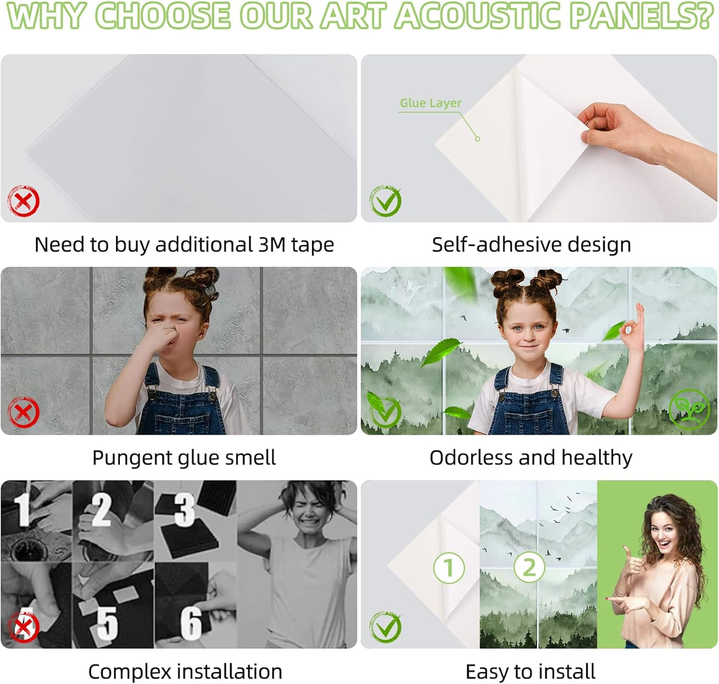 Art Acoustic Panels 8 Pack, Sound Proof Panels for Walls, 48"X32" Self-adhesive Sound Absorbing Wall Art, Decorative Acoustical Panels, Acoustic Treatment for Recording Studio(Misty Forest)