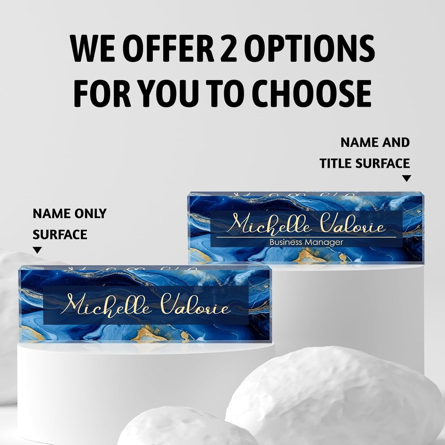 Personalized Name Plate for Desk, Custom Desk Name Plate, Acrylic Name Plate Office Desk Accessories, Personalized Office Gifts for Coworkers Teachers, Employee Appreciation Gifts (B-Blue Marble)