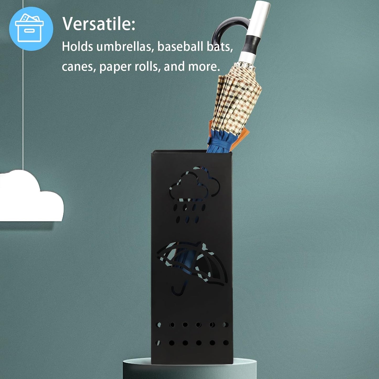 Umbrella Stand Rack for Entryway, Black Square Metal Umbrella Holder, Free Standing Umbrella Storage Organizer Bin with for Home Office Hotel Decor, 6 x 6 x 17 Inch, Hold 6 Umbrellas