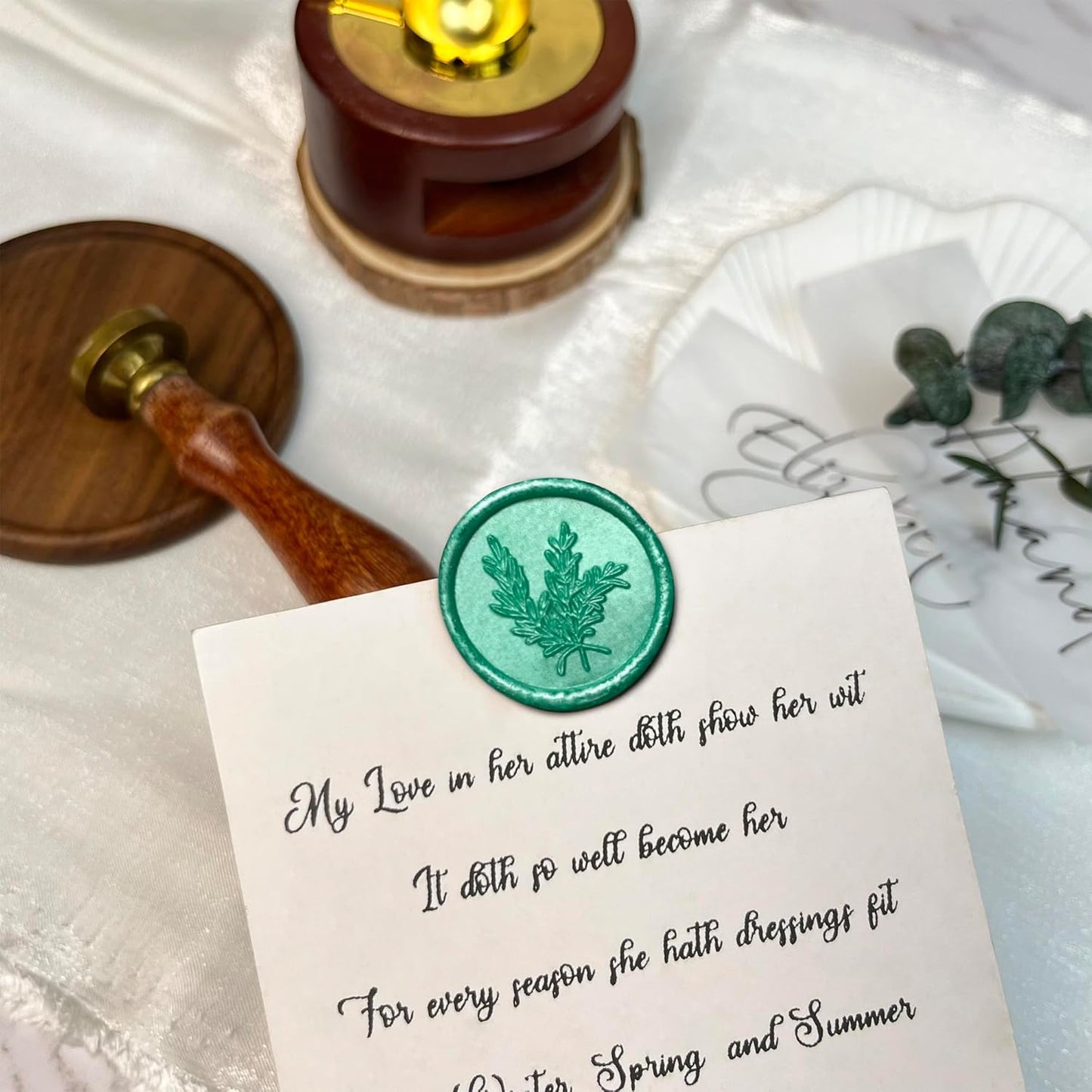 25Pcs Wax Seal Stickers Handmade Envelope Seals Self Adhesive Wax Stickers for Wedding Party Invitations, Envelope, Gift Wrap, Christmas(Rosemary Style, Cyan)