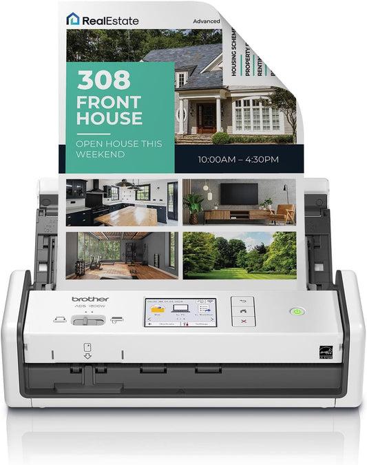 Brother ADS-1800W Wireless Compact Desktop Scanner | Scan Speeds of Up to 30ppm | 2.8" Color Touchscreen