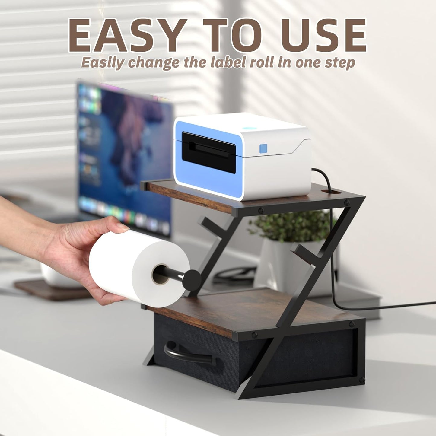 Label Holder for Rolls and Fan-Fold Labels, Shipping Thermal Label Holder with Drawer, Sticker Roll Holder for Desktop Thermal Printer, Label Printer Accessory Supplies for Office, Home,Small Business