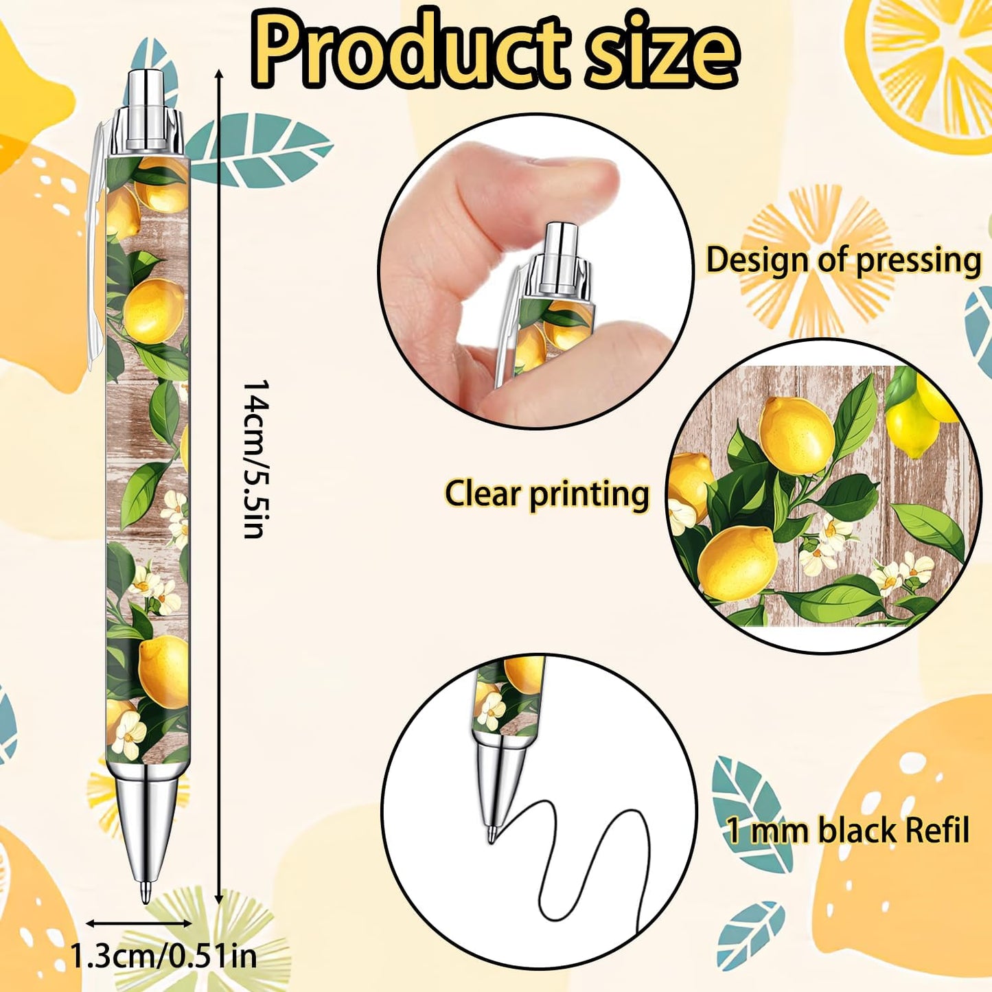 Idealmuzik Lemon Pens Set – Fun Citrus-Themed Pens for Girls, Students, and Stationery Lovers – Smooth Writing Ballpoint Pens for School, Journaling, or Gifts – Bright and Cheery Design, 8 Pack