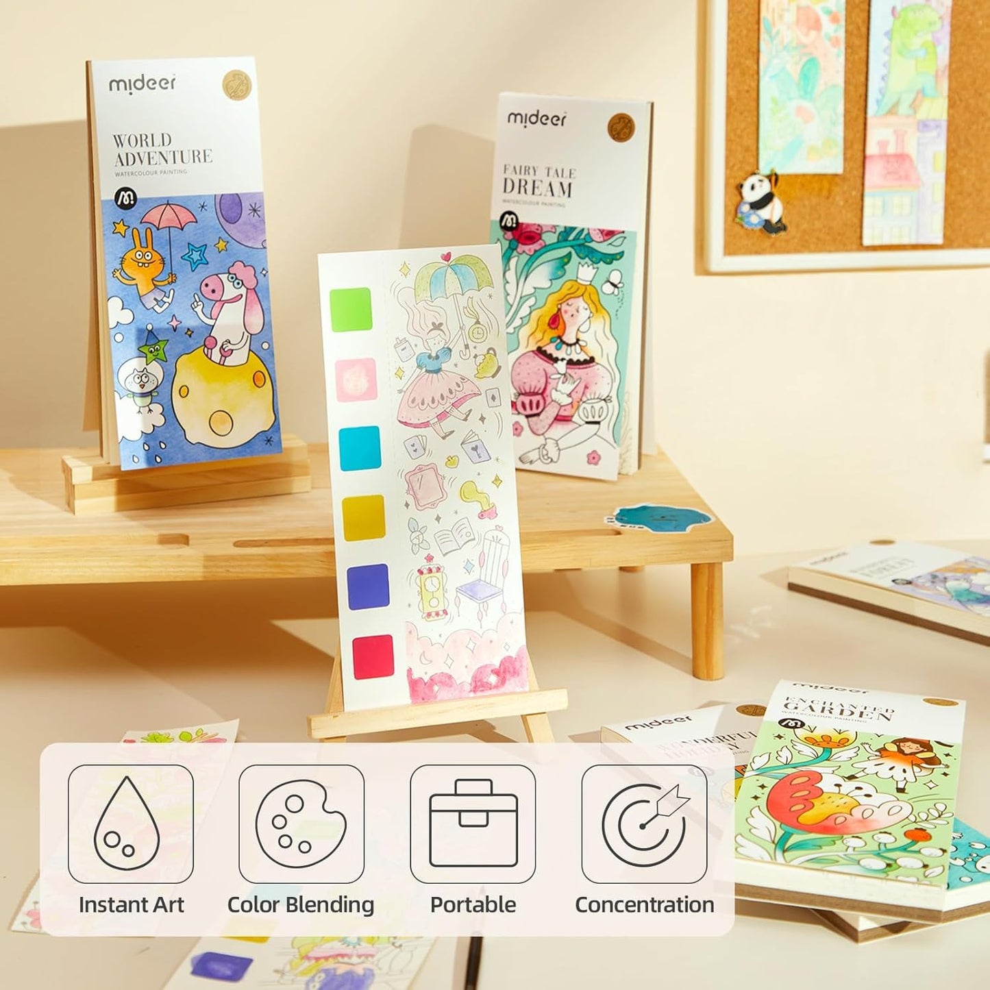 MiDeer Watercolor Painting Book for Kids Ages 4-8, Pocket Watercolor Painting Arts and Crafts for Toddlers, Travel Activities Paint with Water Coloring Book Set for Kids (Flower and Butterfly)