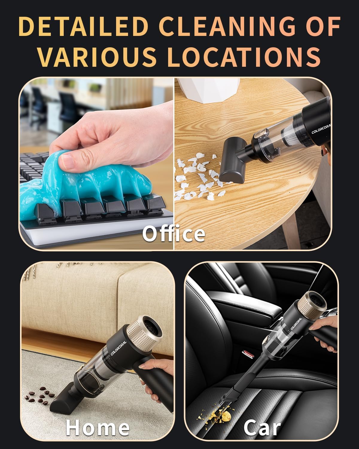 COLORCORAL Mini Vacuum Cleaner Portable Cordless Keyboard Cleaner Powerful Suction Handheld Vacuum &Computer Air Duster for Office Desktop Laptop Keyboard Car and Home Cleaning