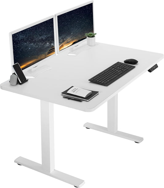 VIVO Electric 48 x 30 in Standing Desk, Memory Height Adjustment, 1B Series, One-Piece White Top, White Frame, DESK-KIT-1W5W
