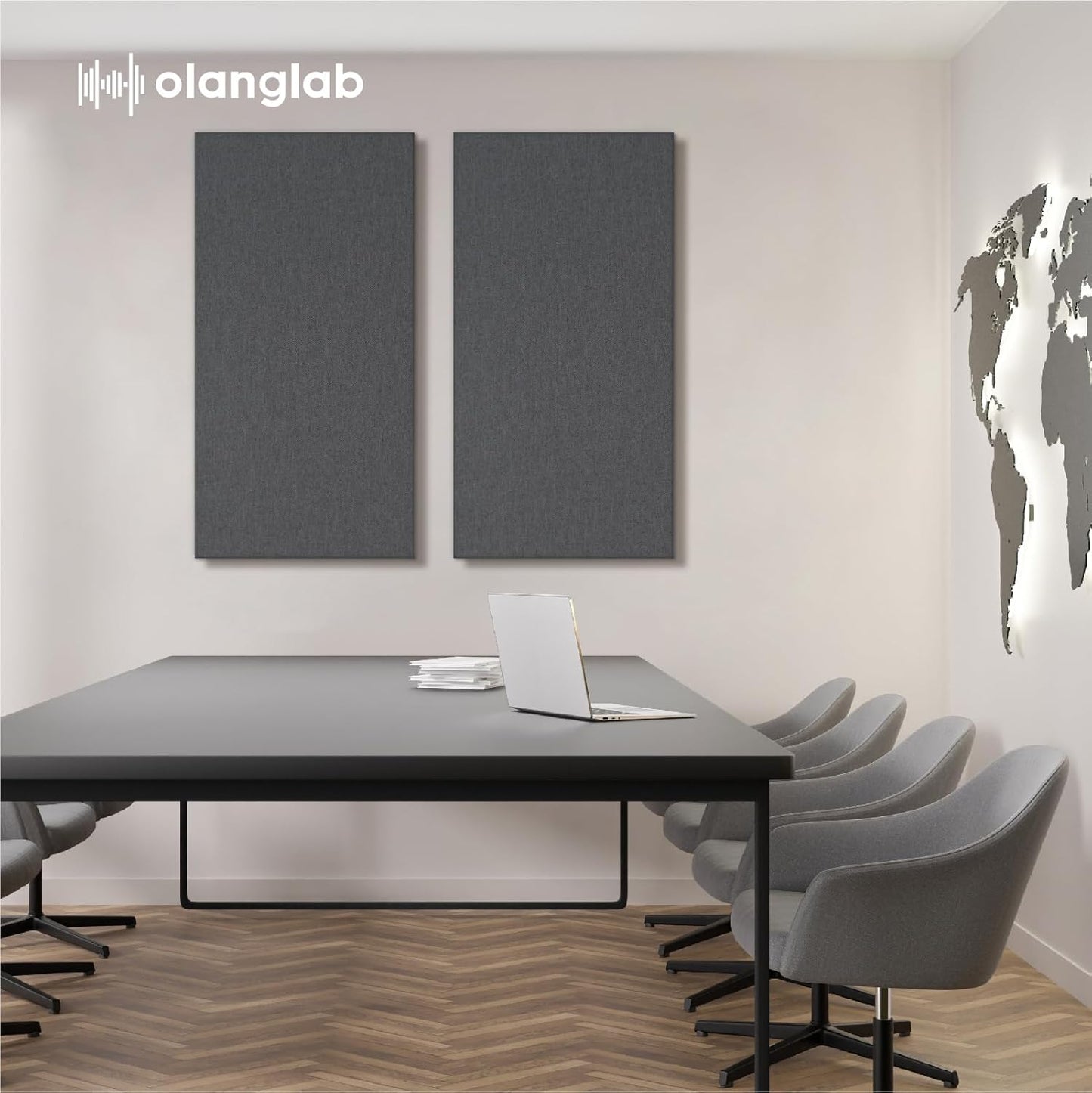 Olanglab Sound Absorbing Acoustic Wall Panels 2 Pack, 2'' 24''x48'' Fiberglass Sound Dampening Panels, Large Fabric Wrapped Sound Proof Panels for Walls (Dark Grey)
