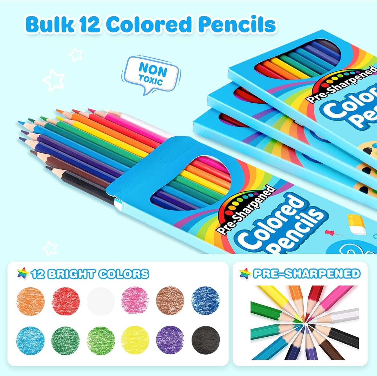 V-Opitos 168 Count Colored Pencils for Kids, 14 Pack Bulk Colored Pencils in 12 Colors, Pre-sharpened Coloring Pencils, Ideal School Supplies & Classroom Prizes, Kids Party Favor
