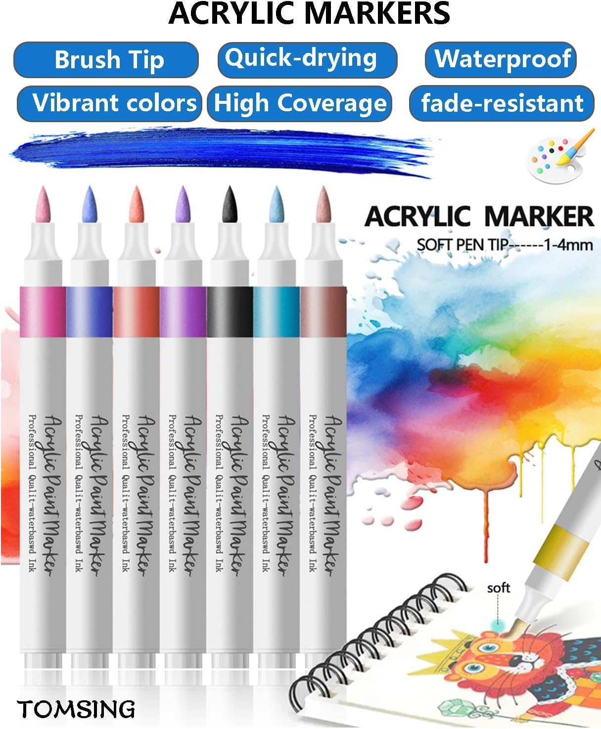 24 Colors Brush Markers Pens,Water-based Ink and Quick-Drying,Painting Supplies Perfect for Plastic Sheets Fabric Bags Ceramics Stone Pottery Wood and Handmade Crafts（24 Colors）