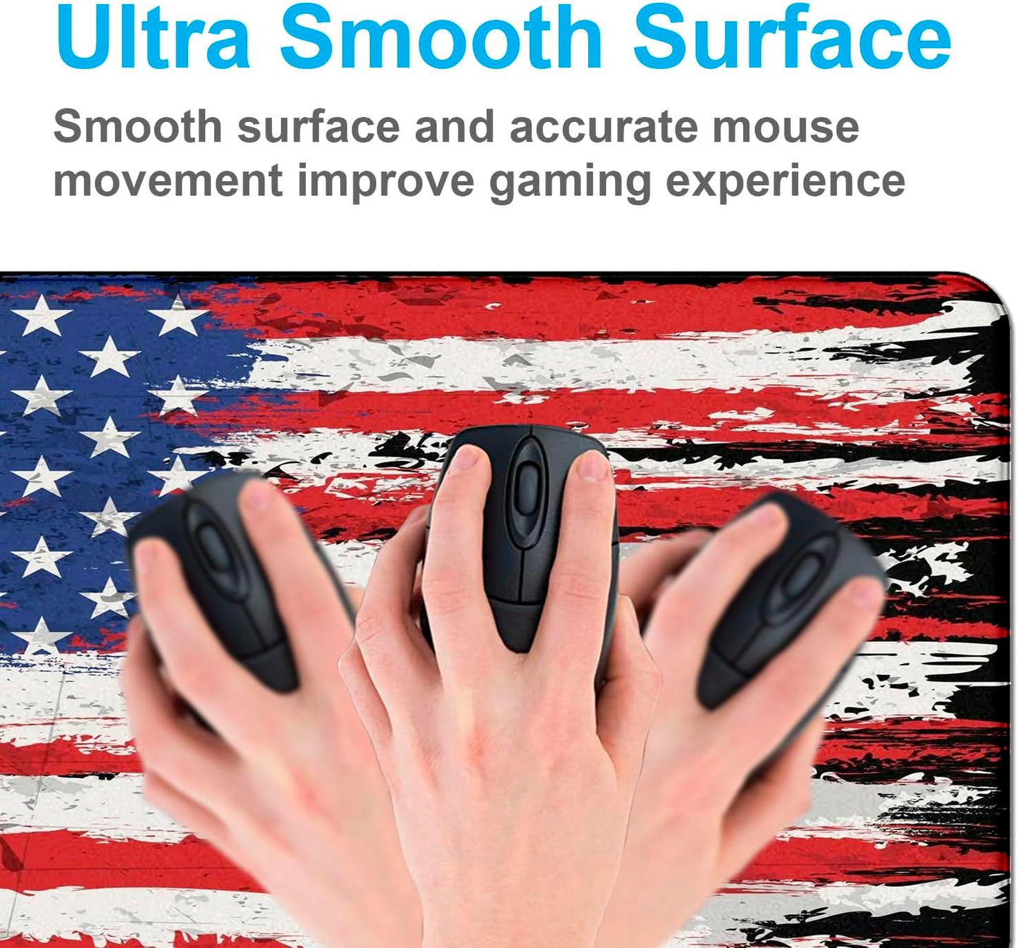 Oversized American Flag Computer Desk Pad, Non Slip Keyboard Pad, Custom Thick Seam Edge Office and Home Mouse Pad 35.4 x 15.7 Inches