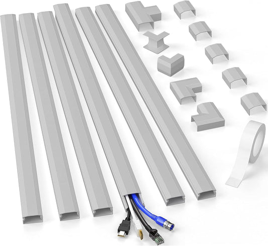 94.5in Cord Covers for Wires on Wall, Delamu Easy Set up Cord Hider, Large Wire Hider Wire Covers for 3-4 Cords on Wall, Grey Cable Hider Cable Raceway, Tv Cord Hider for Wall Mount, 6X W1.18 H0.67in