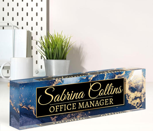 Name Plate for Desk, Desk Name Plate Personalized, Office Decor for Women Men, Acrylic Desktop Accessories, Office Appreciation Gifts for Boss Social Workers Nurse Teacher Employee (Blue Coast B)