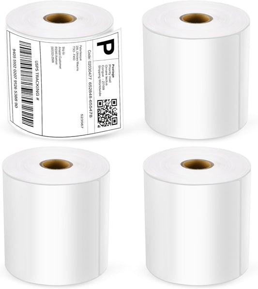 LotFancy 4x6 Thermal Labels, 1000 Shipping Labels, 4 Rolls-250 Labels per Roll, Perforated White Mailing Postage Label for Rollo, Zebra (NOT for DYMO)