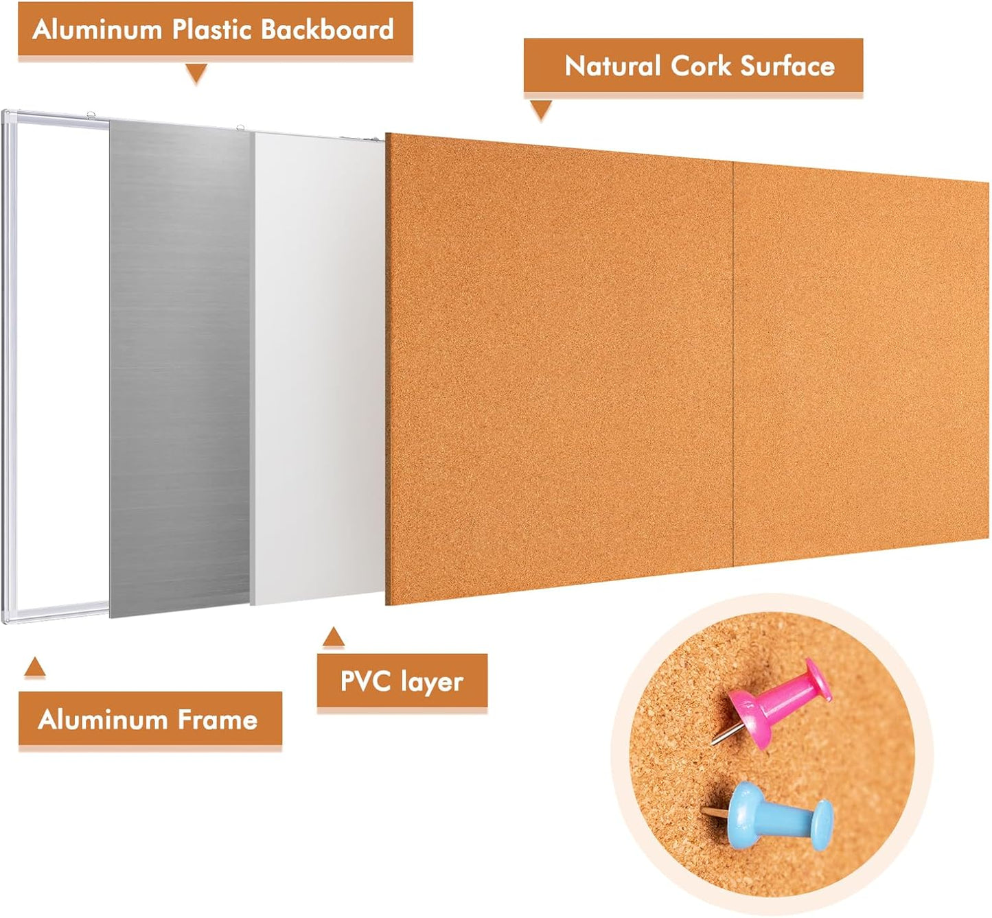 maxtek Large Cork Board 96 x 48 in, Bulletin Board for Walls, 8'x 4' Extra Aluminum Framed Corkboard, Foldable Wall Mounted Back to School Pin Memo Notice Cork Board for Office, Home Wall Display