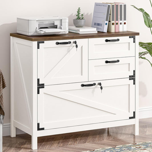 Wood Lateral File Cabinet with 4-Drawer for Hanging Files Letter/A4/Legal Size, Large Farmhouse Filing Cabinets with Lock for Home Office, Printer Stand with Office Cabinet, Office Furniture