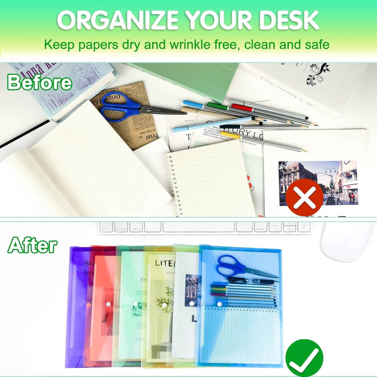 NACHLYNN 18 Pack Plastic Envelopes Poly Envelopes with Snap Closure A4 Size Clear Document File Folders Organizers Assorted Color File for School Office Supplies