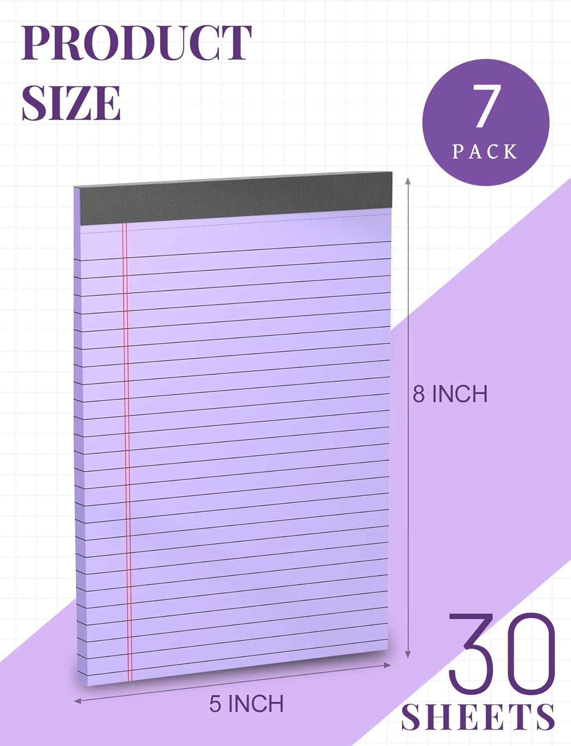 7pcs Small Legal Pads 5x8 Note Pads Purple Notepad College Ruled Notepad 5x8 Small Note Pad 5 x 8 Study Back 7 Pack Perforated 5x8 Legal Pad Narrow Ruled Purple Paper Pads 30 Sheets per Writing Pad