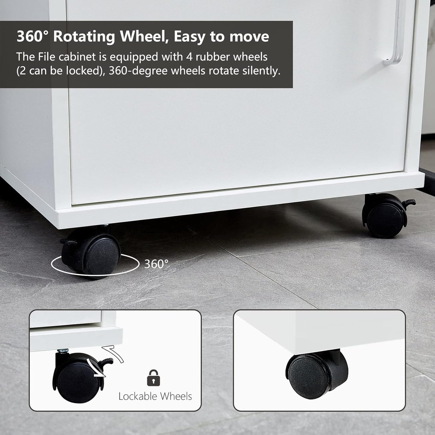 CLIPOP Rolling Storage Cabinet with Drawer, Home Office Cabinet with Lock, Under Desk Storage Cabinet for Home Office (White)