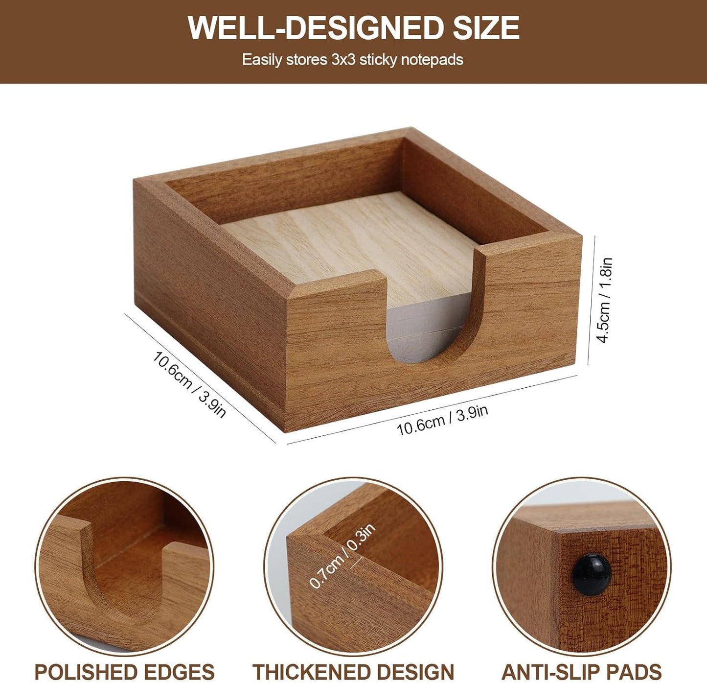 MultiBey Sapele Wood Sticky Note Holder, Self -Sticky Note Pad Holder, Thicked Wooden Post it Note Dispenser Memo Pad Holder, Desk Supplies Organizer Accessories for Office Home Schools