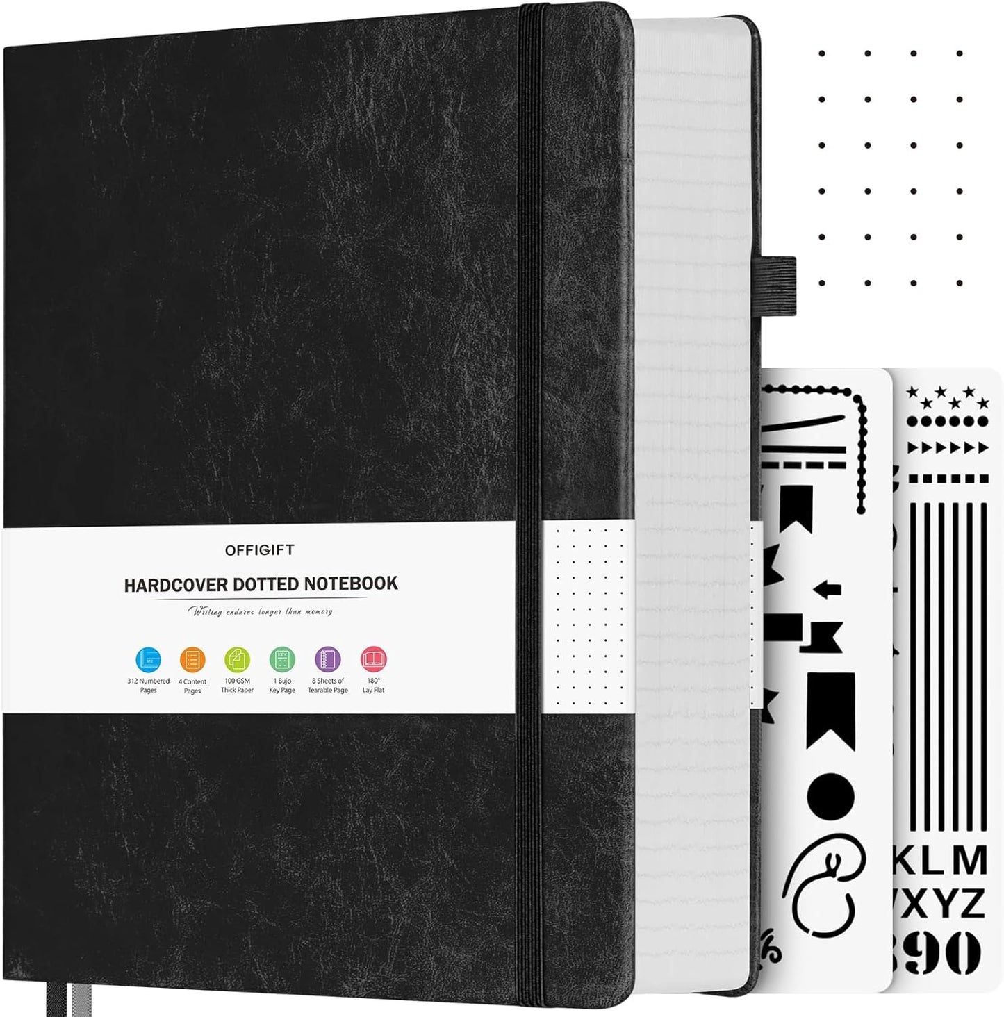 Bullet Dotted Journal, Large A4 Hardcover Leather Journal, 312 Numbered Pages Thick Journal, 100gsm No Bleed Paper Dot Grid Notebook for Women Men, 8.5'' × 11'', Black