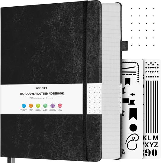 Bullet Dotted Journal, Large A4 Hardcover Leather Journal, 312 Numbered Pages Thick Journal, 100gsm No Bleed Paper Dot Grid Notebook for Women Men, 8.5'' × 11'', Black