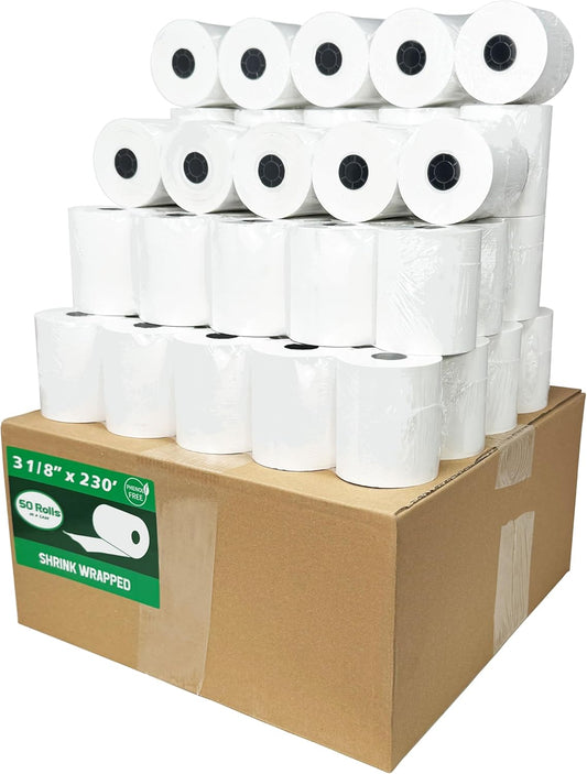 BPS Free Thermal Paper 3 1/8" x 230' ft (Also BPA & Phenol Free - 50 Rolls) Climate Friendly Receipt Rolls fits all Clover POS Cash Register Printers SCP700 TSP100 from BuyRegisterRolls