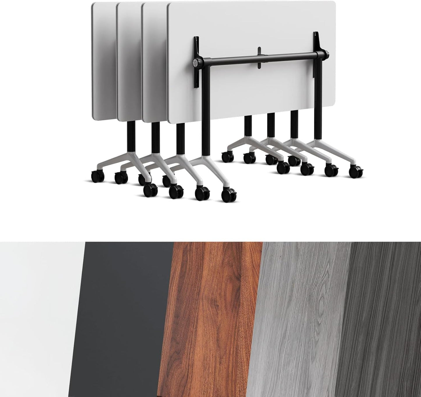 Conference Room Table, Folding Conference Tables,Thicken Grey Tabletop,Flip Top Wooden Seminar Meeting Room Table for Conference Room Offices (4, Black+White, 61.0“)