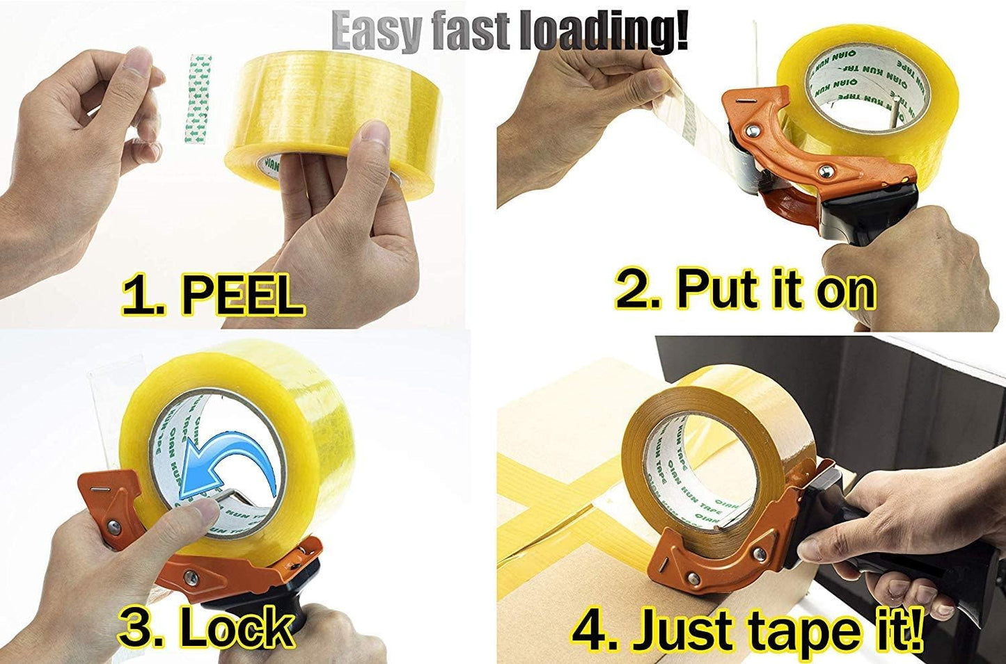 Rapid-Replace Packing Tape Dispenser Gun with Extra Blade by LDS Industry, 2 in (50mm) Lightweight Ergonomic Industrial Handheld Heavy Duty Tape Cutter for Carton, Packaging and Box Sealing, Orange