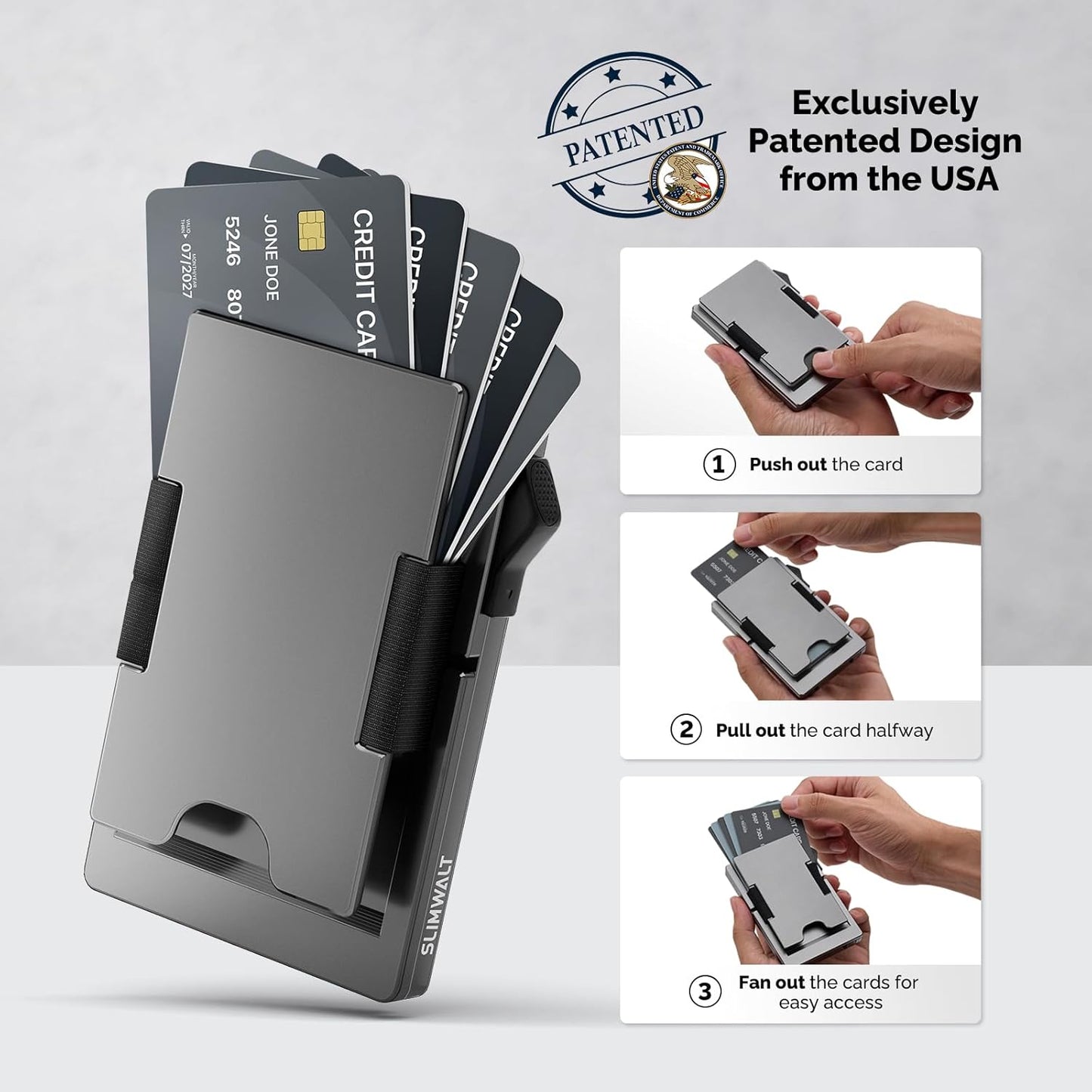 Mens Wallet with Money Clip - Holds 10-20 Cards, RFID Blocking Minimalist Wallet for Men with Pop Up Card Case, Slim Card Holder Metal Card Wallets, Gifts for Men, Black