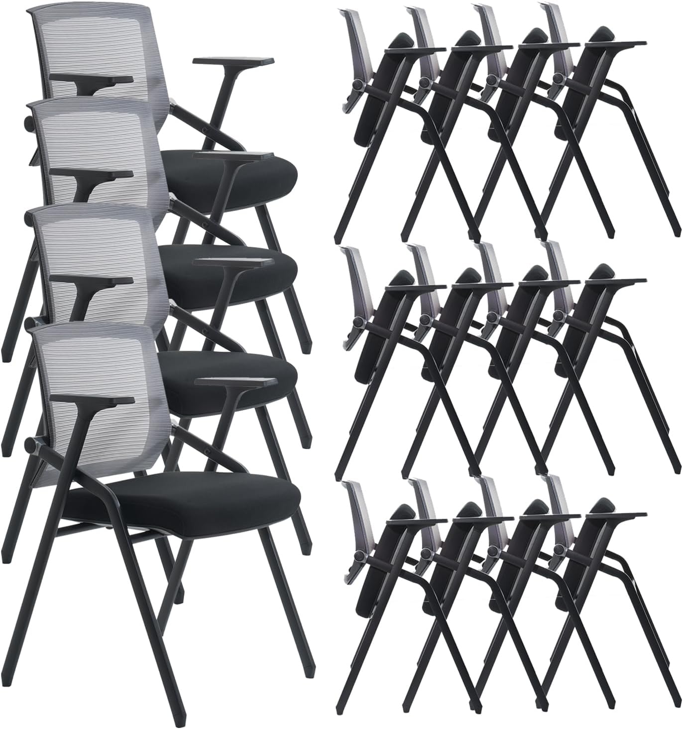 16 Pack Conference Room Chairs, Folding Office Desk Chair with Lumbar Support and Sliding Armrest, Stackable Office Guest Chairs & Reception Chairs