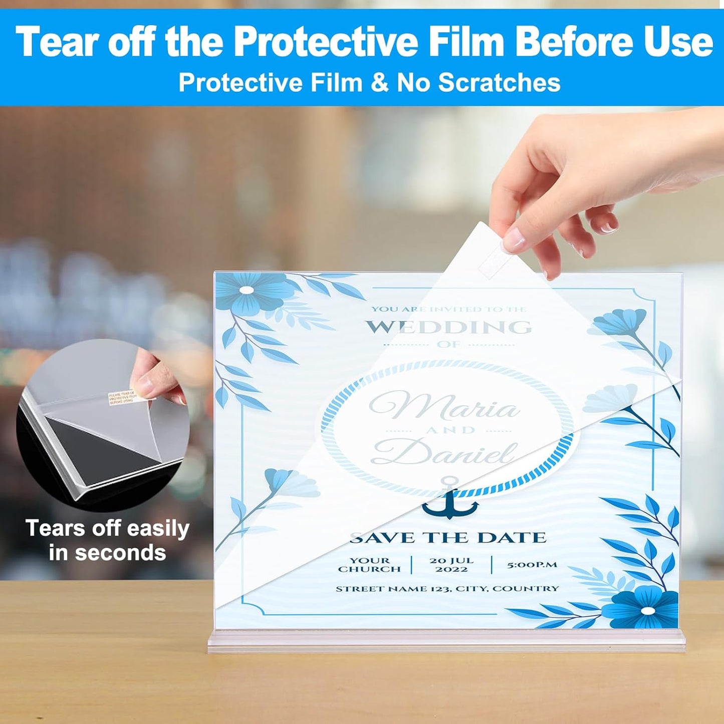 EHWINE 3 Pack Acrylic Sign Holder 8.5 x 11 Horizontal, Double-Sided Stand up Table Top Sign Holders, Clear Acrylic Picture Frame Menu Flyer Paper Holder Display Stand for Office Business Store Wedding Party