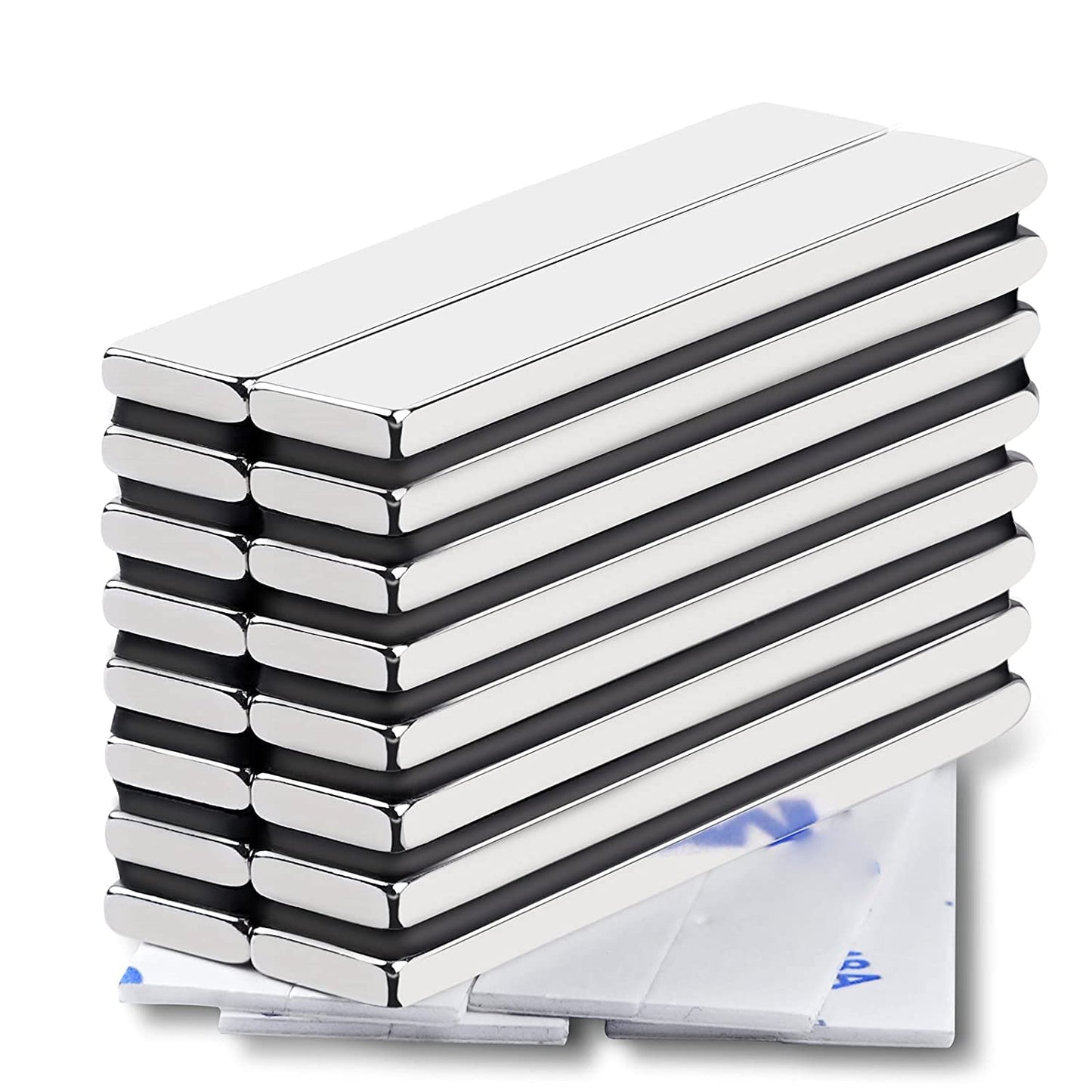 LOVIMAG Strong Neodymium Bar Magnets with Double-Sided Adhesive, Rare Earth Metal Neodymium Magnet for Fridge, Scientific, Shower Door, Office Etc, 60 x 10 x 3 mm, Pack of 16