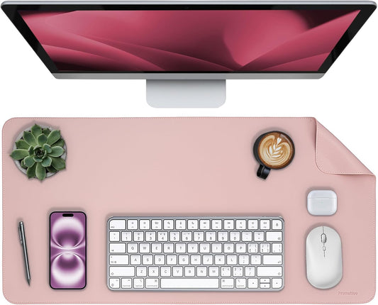 Oversized Non-Slip Desk Pad Protector – Grips Desk Firmly, Anti-Slip Like You've Never Seen! Vegan Leather Waterproof Laptop Mat for Keyboard & Mouse – Large Office Pad– Sakura Pink