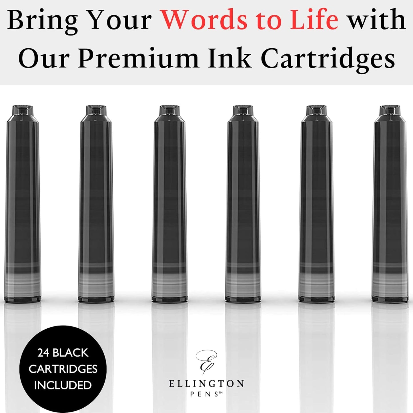 24 Black Fountain Pen Ink Refills - 24 Pack International Standard Size Cartridges - Ink for Fountain Pens - Premium Quality & Non-Toxic, Long-Lasting & Waterproof, Dries Quickly