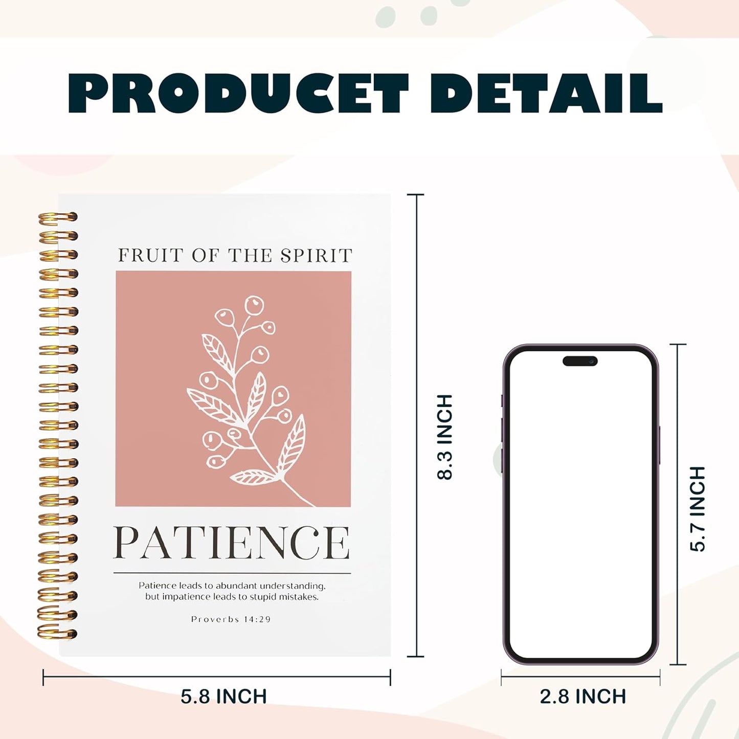 BearCake Fruit of the Spirit Patience Christian Notebook Journal, Christian Gifts for Women, Bible Notebooks for Note Taking, Bible Journaling Notebook, Hardcover Spiral Notebook 5.5x8.3