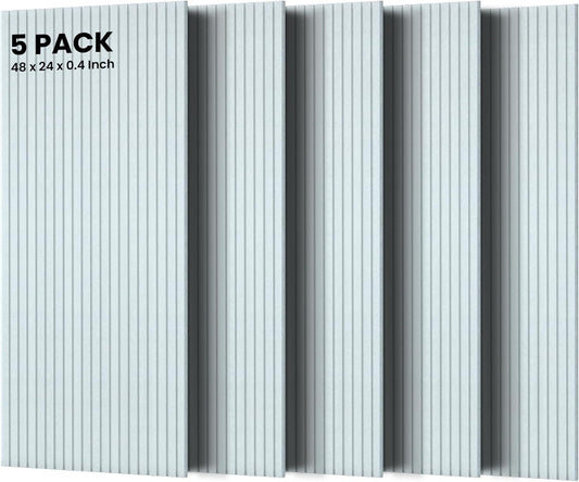 5 Pack Acoustic Panels, 48 x 24x 0.4 Inch Sound Proof Panels for Walls, Premium Wall Sound Absorbing Panels, Decorative Sound Dampening Panels for Media Room, Office and Studio,White
