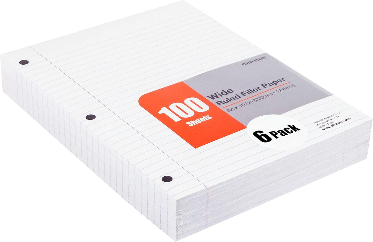 Mintra Office Filler Paper (Wide Ruled, 600 Sheets (6pks of 100))