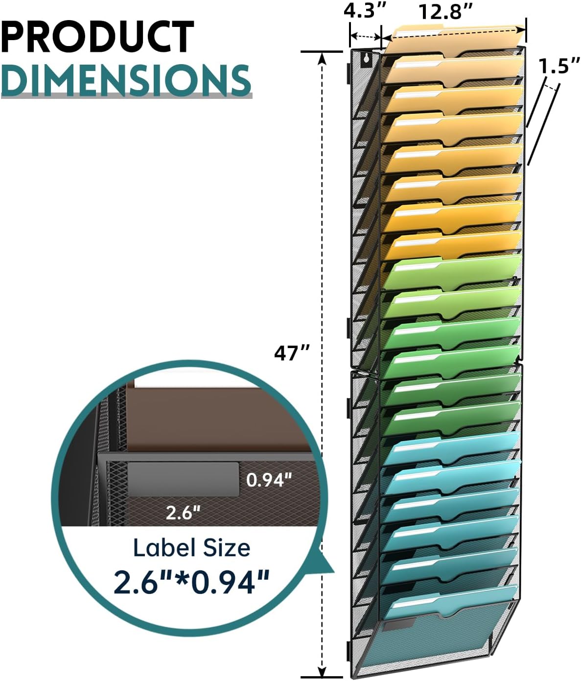 SUPEASY 20-Tier Wall File Organizer Mesh Office Mail Holder, Hanging Wall Organizer Magazine Rack for Office Assembly Needed, Black